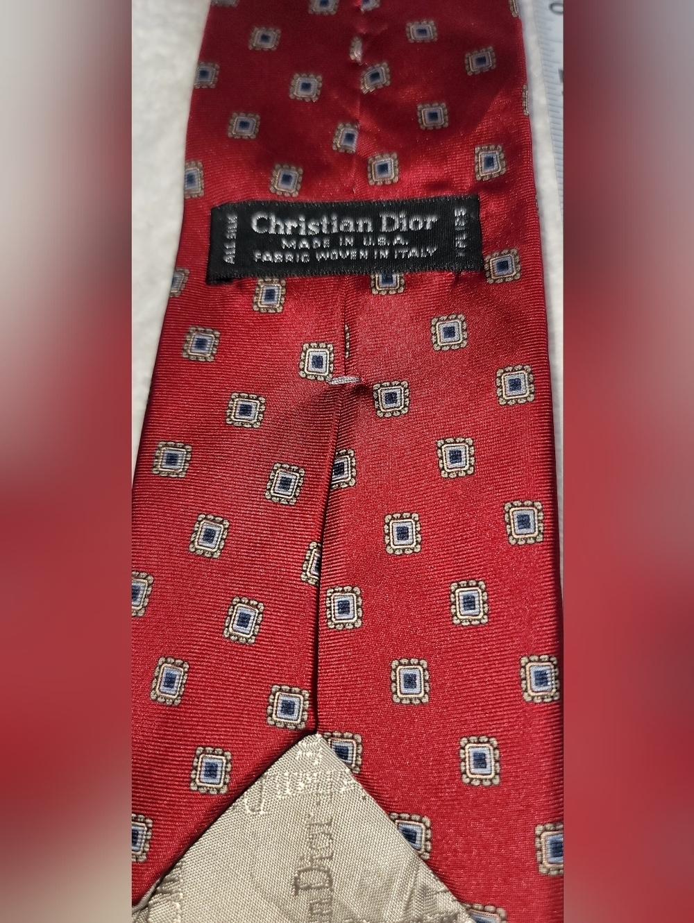 TWO Vintage Christian Dior Monsieur Necktie Silk Blue & Red Geometric Men’s Ties